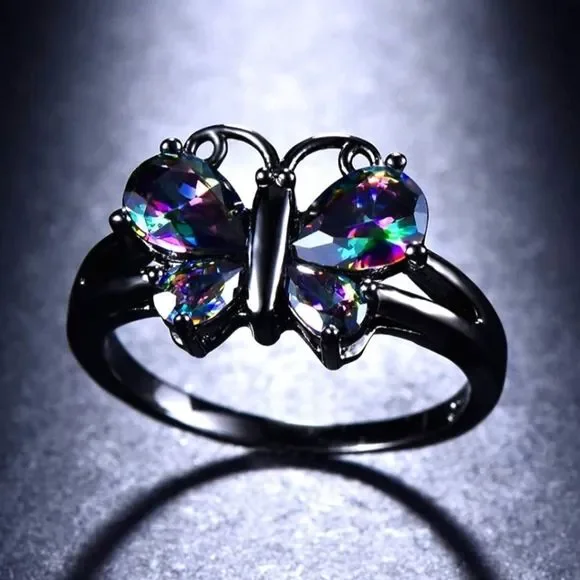 Gothic and Vintage style 925 Violet Sapphire Butterfly Ring - Women's Diamond - Picture 2 of 5
